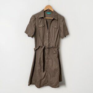 La Redoute Shirt Dress Womens 10 Gray Linen Button Front Belted Neutral Minimal